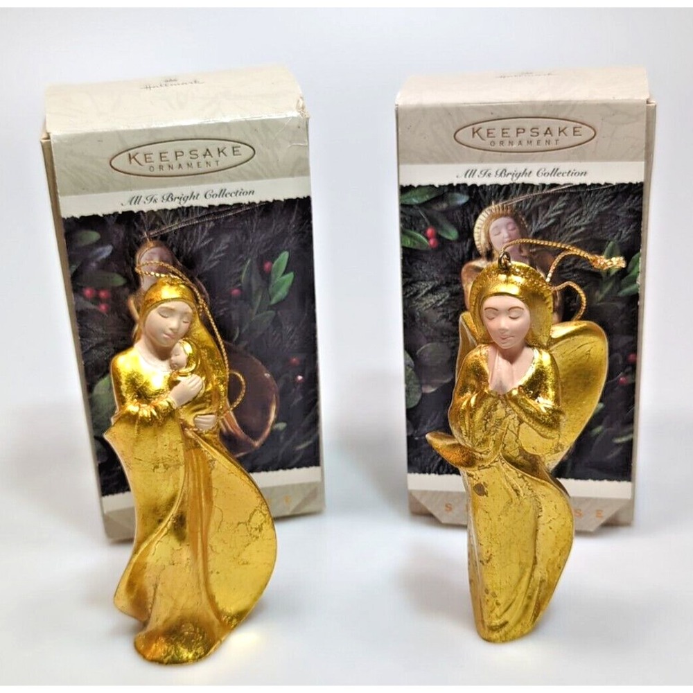 Hallmark Keepsake 1995 All Is Bright Angel of Light Gentle Lullaby Ornament 2pcs